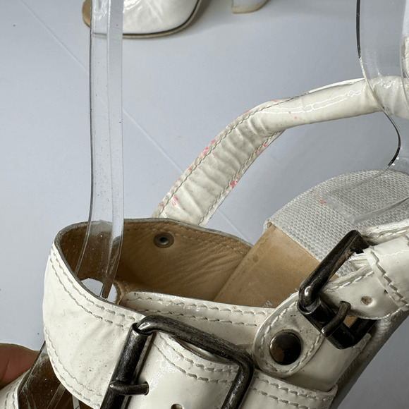 Dries Van Noten Buckle block heel Sandals white cream patent leather womens 37.5 - Picture 4 of 11